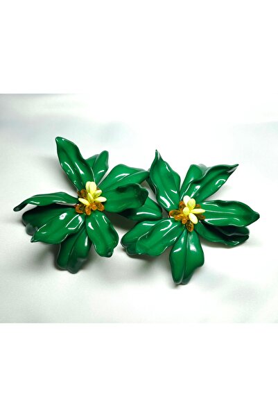 Mrs.Lry أقراط كبيرة الحجم من الفولاذ على شكل زهرة خضراء، تصميم فاخر وأنيق وعصري