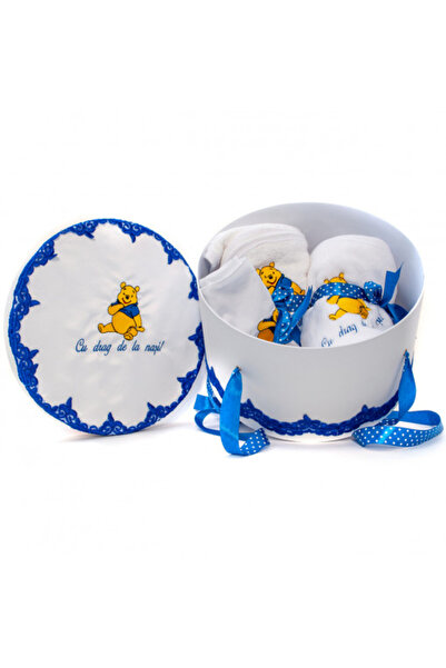 OEMN Set botez premium cu cutie, 7 piese, brodat „Cu dragoste de la nași!”, W...