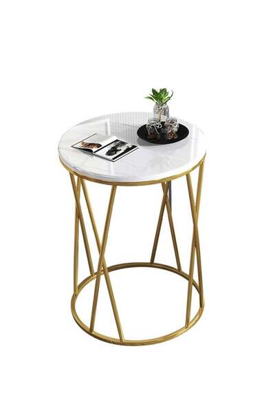Arabest Simple Nordic Light Luxury Marble Pattern Small Round Coffee Side Table
