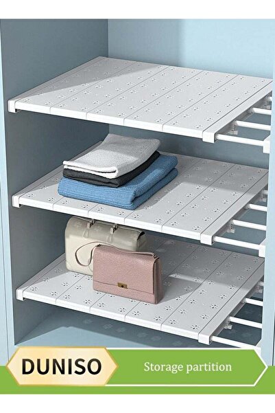 DUNISO Wardrobe Tension Rack, Expandable Adjustable Storage Divider, White, 42cm wide (48-80cm)