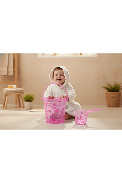 Babyjem Şeffaf Kova & Maşrapa Set Pembe Desenli