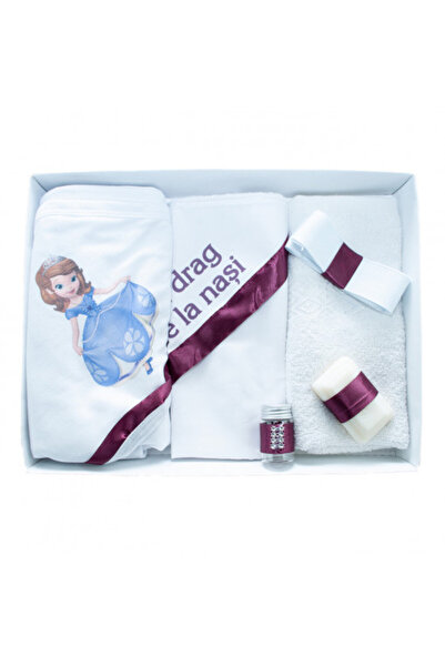 OEM Set botez 6 piese personalizat „Cu dragoste de la nași” - Sofia - Alb/Maro - TPB-229