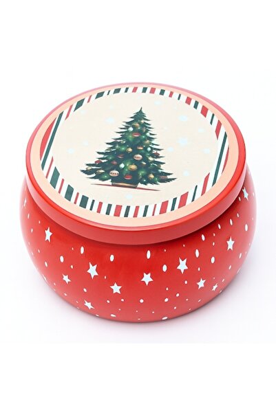 OEM Lumânare parfumată de Crăciun în suport metalic cu capac, model brad, 7,5 x 4,5 cm, roșu