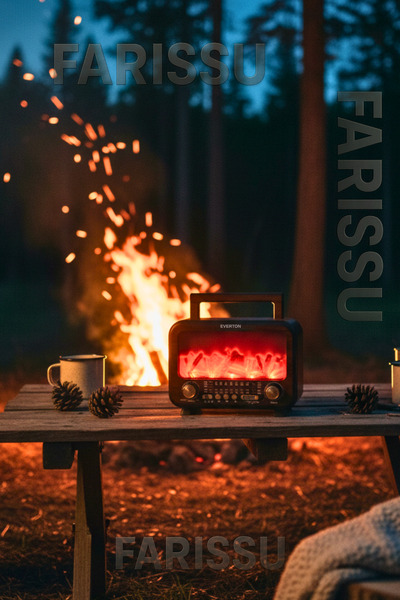 farissu Everton RT-754 Şömine Görünümlü Nostaljik Bluetoothlu Radyo Güneş Enerjili Taşınabilir Müzik Kutusu