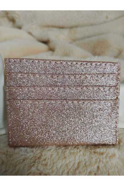 Tuel Store حامل بطاقات نسائي ذهبي وردي لامع