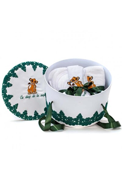 OEMN Set botez premium cu cutie, 7 piese brodate „Cu dragoste de la nași!”, R...