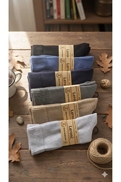 Leroni ORGANİK PAMUK ERKEK KIŞLIK ÇORAP DİKİŞSİZ SOFT YIKAMALI 6'LI PAKET