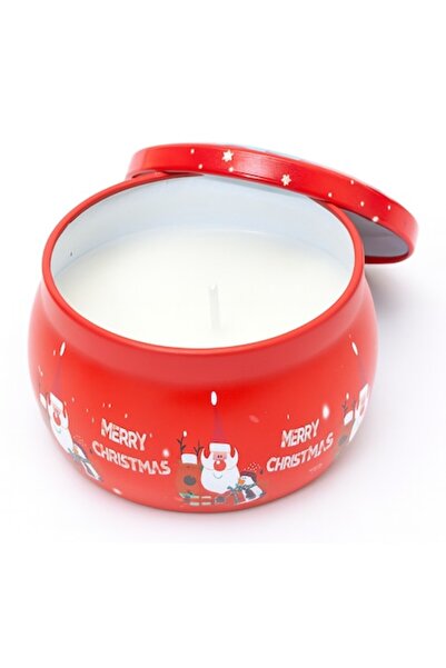 OEM Lumânare decorativă parfumată de Crăciun în cutie metalică cu capac, design Moș Crăciun, 7,5 x 4,5 cm, Roșu