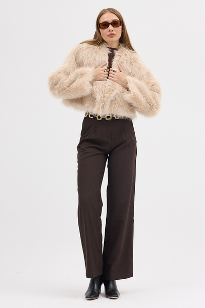 LEBOLLE Kadın Premium Yakalı Kısa Suni Kürk