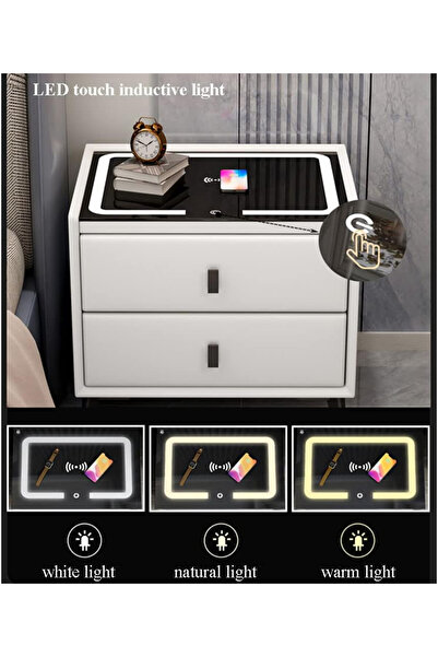 eR D L Smart bedside table with wireless charging, Bluetooth speakers, 2 storage drawers, size 40x40x45cm