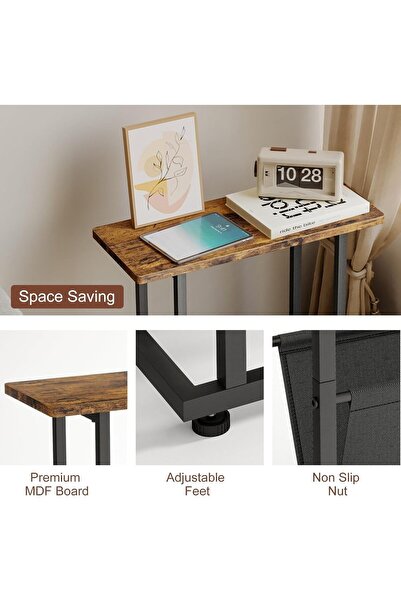 Gogoya C-Shaped Side Table End Table for Sofa & Bedroom (Narrow Rustic Brown)