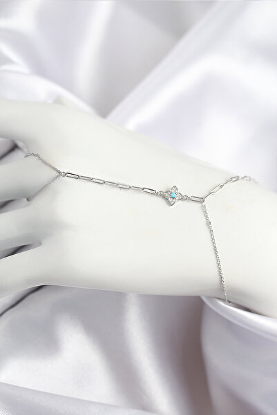 Skygo موديل البرسيم المرصع بالزركون الأزرق من النحاس اللون الفضي - TJ-SN720