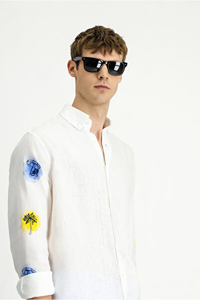 Kiğılı Long Sleeve Regular Fit Patterned Linen Shirt
