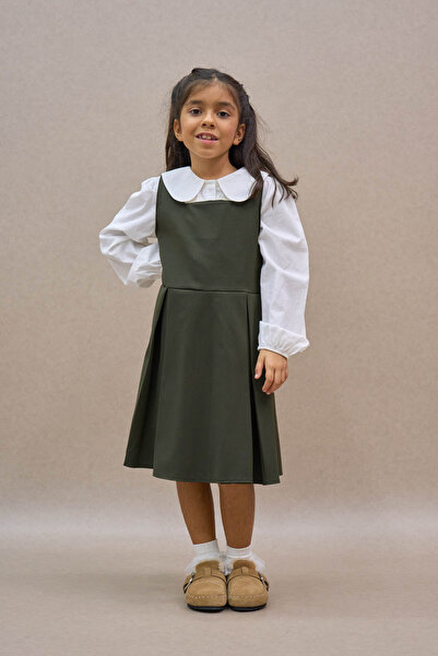 KÜÇÜĞÜM BUTİK Girl's Khaki Pleated Polyviscose Gilet Dress (Gilet)