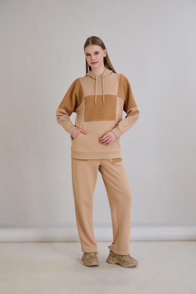 Sortie Γυναικεία πλεκτά ρούχα Buklet συνδυασμός υφασμάτων Regular Fit Mink Φο...