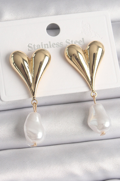 Skygo Brass Gold Color Heart Model Dangle Pearl Drop Model Women's Earrings -...