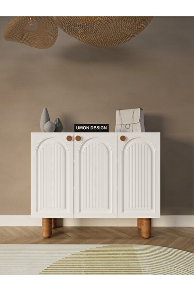 umondesign Bohem 4 Raflı 3 Kapaklı Ayakkabılık Çok Amaçlı Dolap Ayaklı Dekoratif Kapak Beyaz