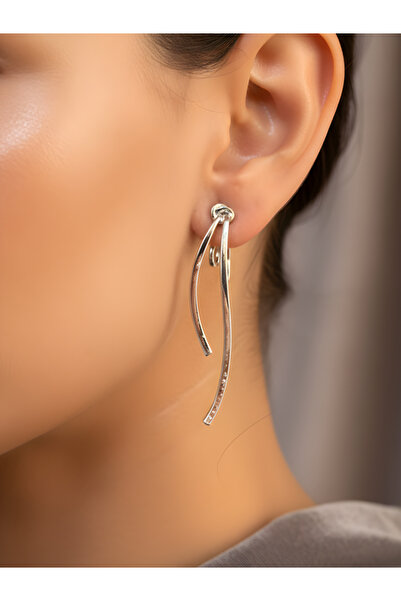 TURBİJ أقراط نسائية متدلية على شكل عصا ملتوية فضية اللون