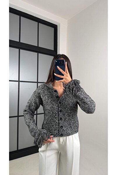 Gaus كارديجان تريكو بتفاصيل شراشيب وأكمام سوداء GAUS-00498