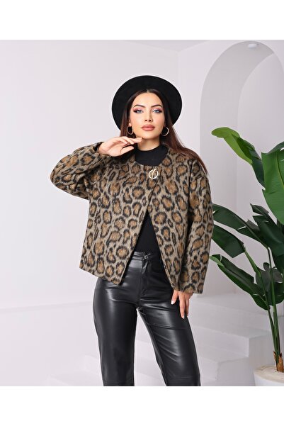 Vegove Leopar Desen Kaşe Ceket