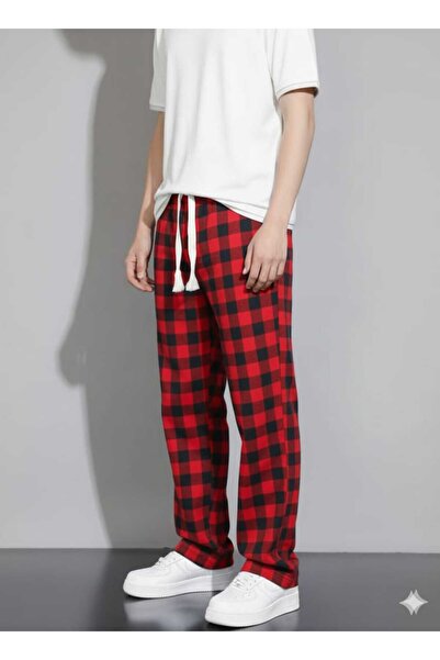 Lawina Giyim Unisex Ekose Kırmızı Siyah Kareli Pijama Eşofman