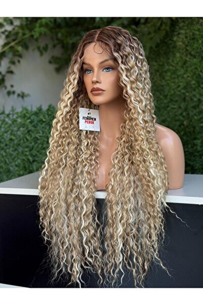 Fenomen Peruk Luxury Ombreli Afro Uzun Kıvırcık Tül Peruk Model - Doğal Saç
