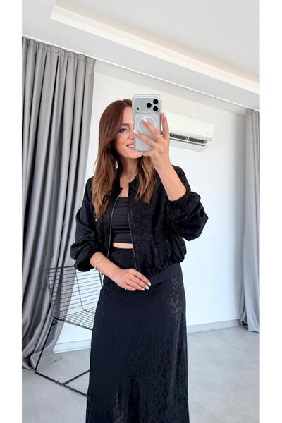 pelin yıldız butik Lastik Detaylı Bomber Ceket Siyah