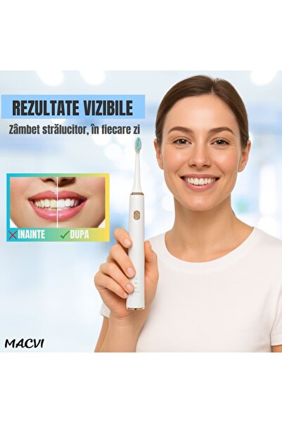 MACVI ® V-809 Electric Toothbrush, IPX7 waterproof, magnetic suspension, 3 modes, White.