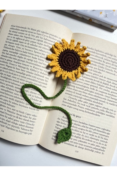 sumicorn Sevimli Amigurumi Örgü Ayçiçeği Kitap Ayracı, Kitap Aksesuarı, Kitap Severler Hediye