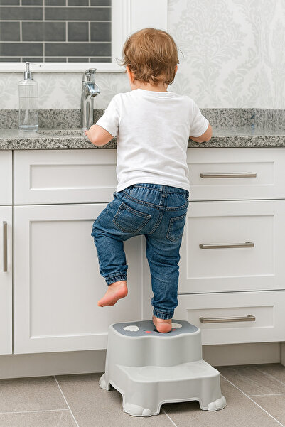 Funny Life Kaydırmaz Taban Çocuk Basamaklı Eğitim Taburesi - Banyo, Lavabo, Klozet Basamak Merdiven Yükseltici