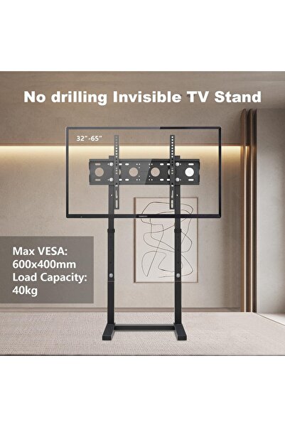 Chulovs Adjustable Floor TV Stand with Wheels and Two AV Shelves for 32-75" TVs (Black-1)
