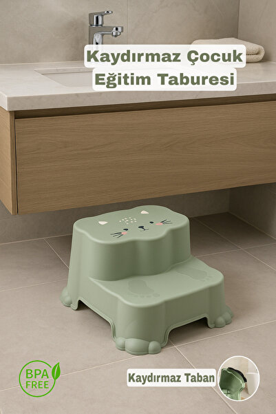 Funny Life Kaydırmaz Taban Çocuk Basamaklı Eğitim Taburesi - Banyo, Lavabo, Klozet Basamak Merdiven Yükseltici