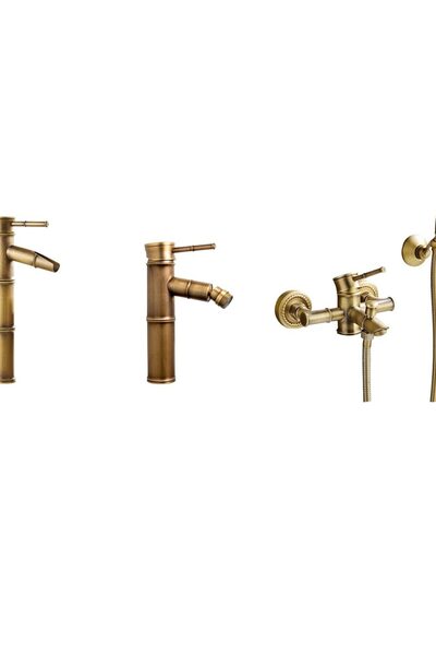 Trendy's Σετ βρύσης μπανιέρας, νιπτήρα και μπιντέ – Στυλ μπαμπού, αντίκα μπρούντζος
