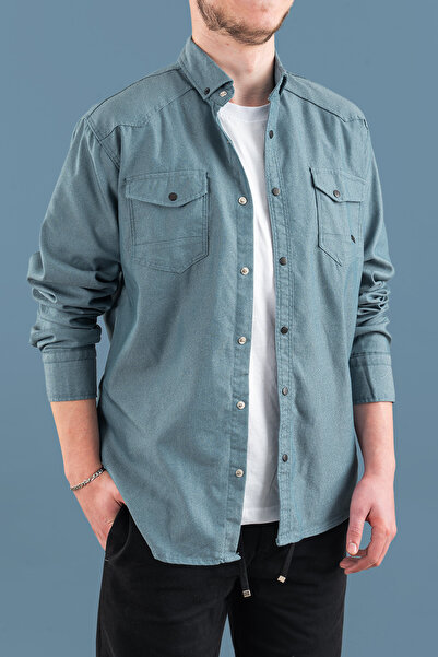 bombe Men's Slim Fit Slim Fit Denim Shirt