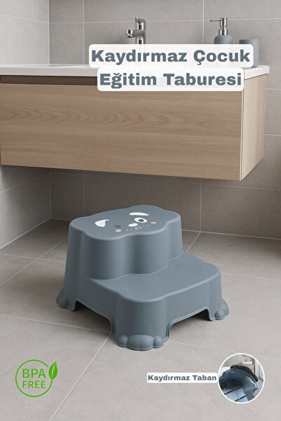 Funny Life Kaydırmaz Taban Çocuk Basamaklı Eğitim Taburesi - Banyo, Lavabo, Klozet Basamak Merdiven Yükseltici