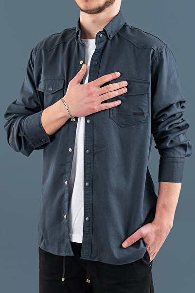 bombe Ανδρικό τζιν πουκάμισο με λεπτή εφαρμογή
