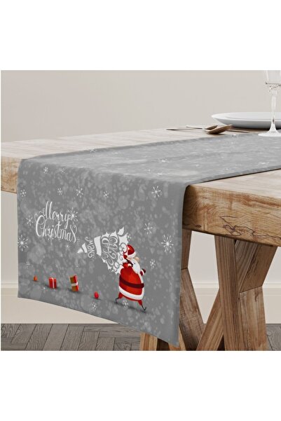 Club Cotton Christmas cotton tablecloth 40x200cm with Santa Claus and tree, Dexy Grey