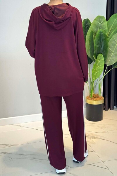 Lale Butik Piped Detail Comfortable Suit 3143 Claret Red