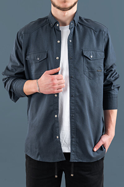 bombe Men's Slim Fit Slim Fit Denim Shirt