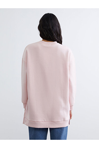 LC Waikiki Pink Embroidered Women's Thick Sweatshirt Tunic