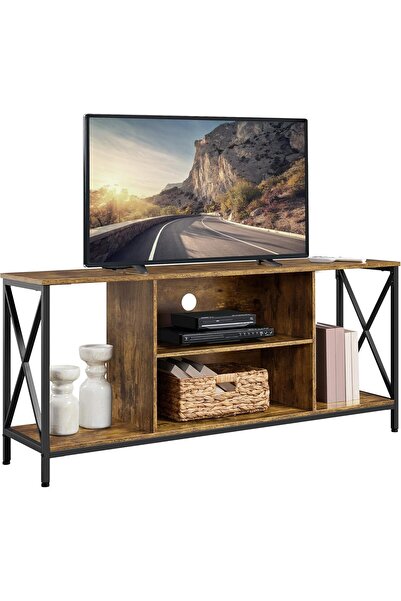 Chulovs TV Stand 154 x 41 x 62 cm for TVs up to 55" - Open Storage TV Cabinet with Shelves, Brown