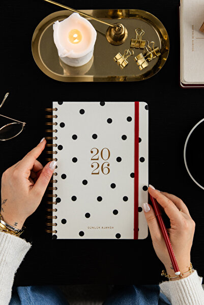 PAPERORA 2026 Spiralli Günlük Ajanda 12 Aylık – 17x24 cm Puantiye