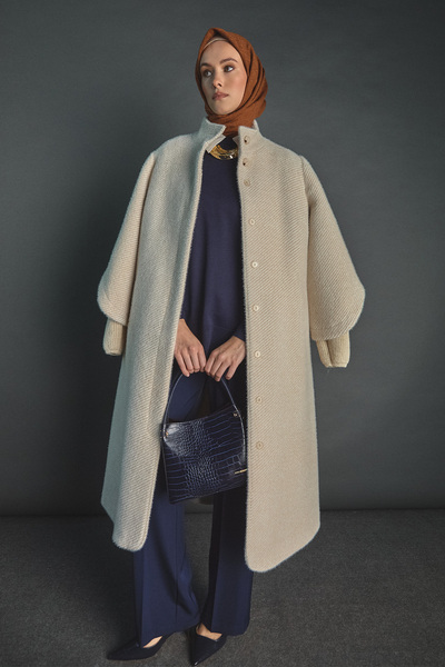 Setrms Yüksek Yakalı Lale Kol Ribanalı Kaban