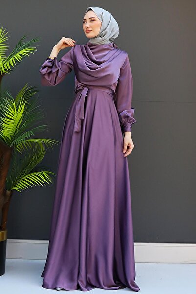 giz astore Kol Bağlamalı Degaje Abiye Koyu Lila