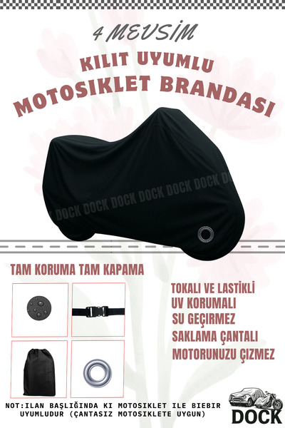 Dock ARORA CAPPUCINO S125 KİLİT UYUMLU SİYAH MOTOSİKLET BRANDASI (GÜNEŞ-SU GE...