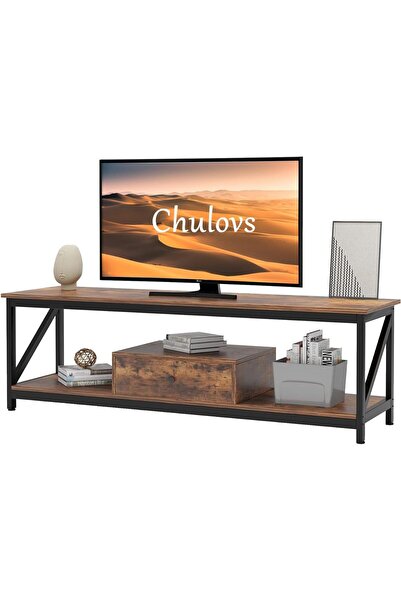 Chulovs Modern Industrial TV Stand for 60" TV, Brown