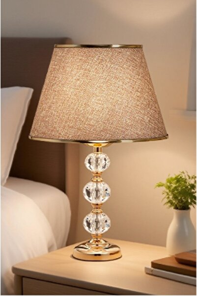 571 Store 3-Stone 55 cm Table Lampshade Glass Body Fabric Headboard Metal Leg Night Light Lighting