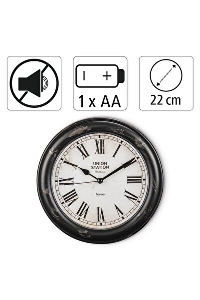 Hama Urban Vintage Wall Clock, Plastic, Black/Beige