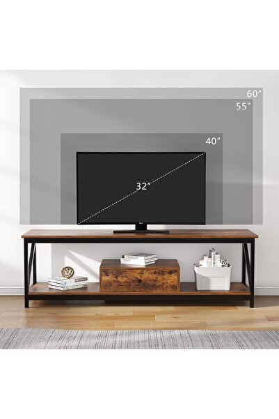 Chulovs Modern Industrial TV Stand for 60" TV, Brown