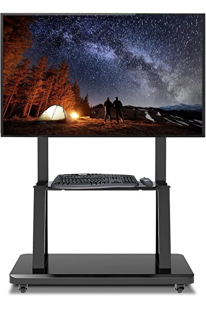 Chulovs حامل تلفزيون متنقل بعجلات دوارة، ارتفاع قابل للتعديل، شديد التحمل لأجهزة التلفزيون مقاس 32-70 بوصة (أسود)